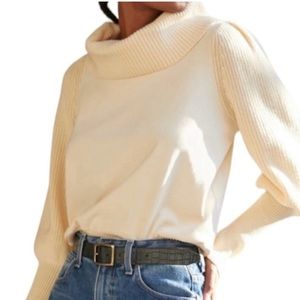 Dolan (Anthropologie) Off White Puff Sleeve Mixed media sweater/sweatshirt, sz M